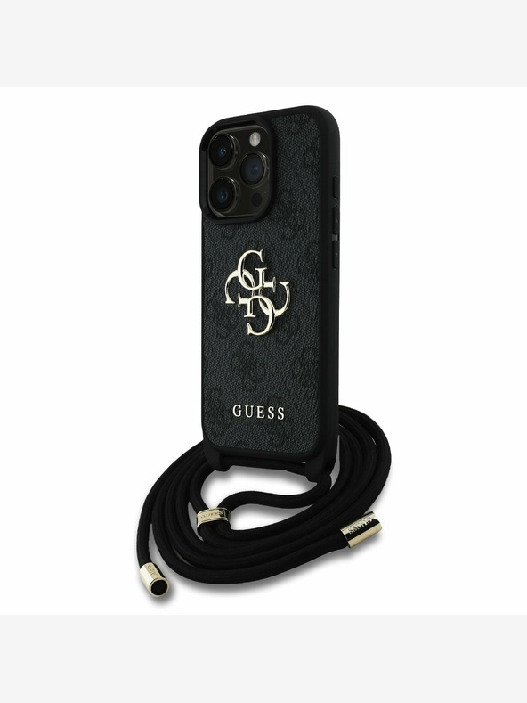 Guess Guess PU 4G Metal Logo Crossbody Popruh Zadní Kryt pro iPhone 16 Pro Black