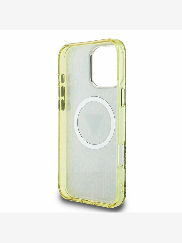 Guess Guess IML 4G Glitter and Triangle Logo MagSafe Zadní Kryt pro iPhone 16 Pro Brown