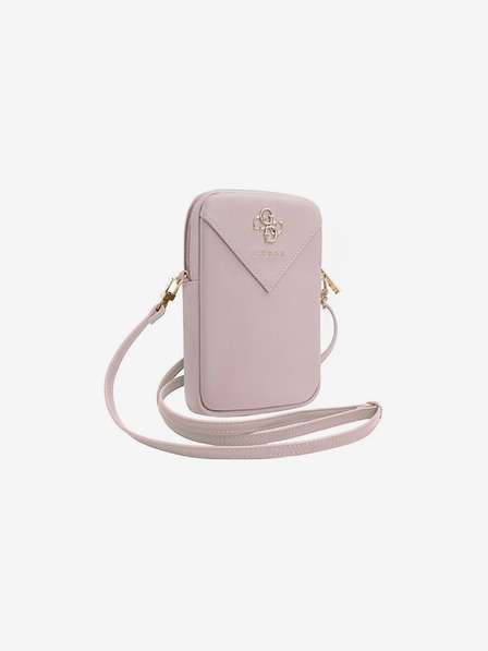 Guess Guess PU Grained 4G Metal Logo Taška na Telefon se Zipem Pink