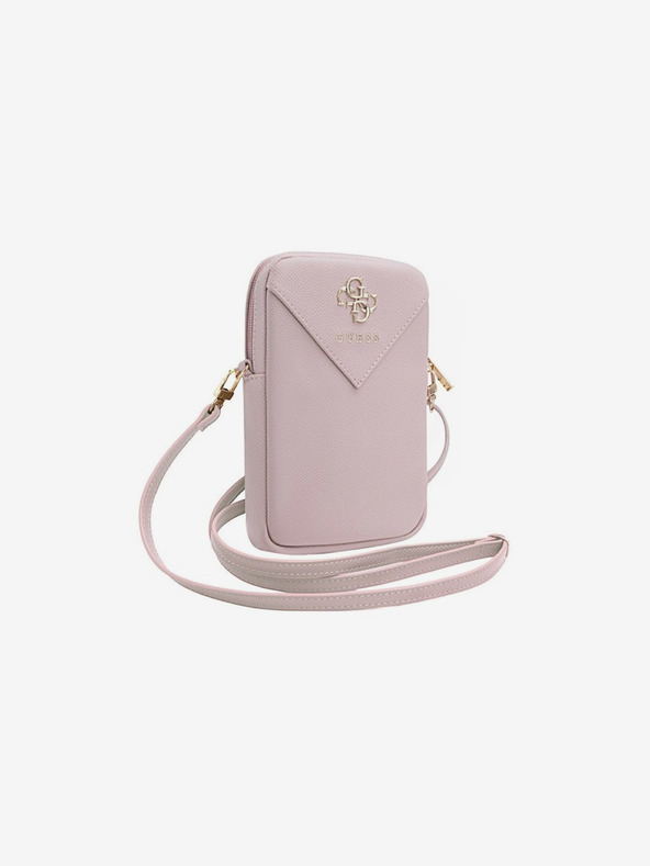 Guess Guess PU Grained 4G Metal Logo Taška na Telefon se Zipem Pink