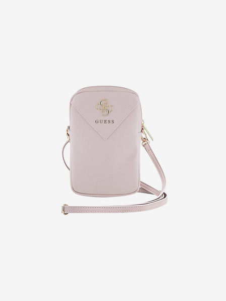 Guess Guess PU Grained 4G Metal Logo Taška na Telefon se Zipem Pink