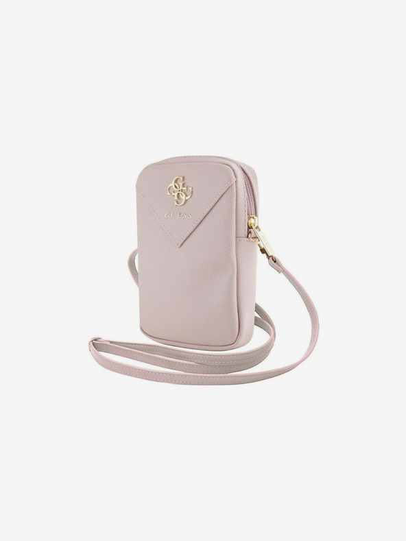 Guess Guess PU Grained 4G Metal Logo Taška na Telefon se Zipem Pink