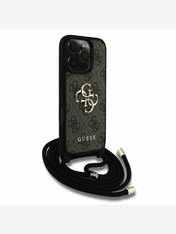 Guess Guess PU 4G Metal Logo Crossbody Popruh Zadní Kryt pro iPhone 16 Pro Max Brown