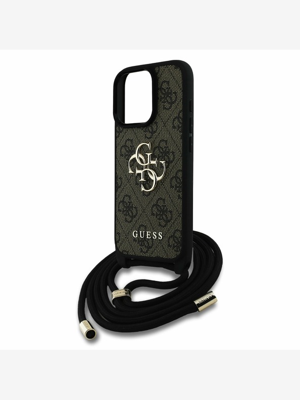 Guess Guess PU 4G Metal Logo Crossbody Popruh Zadní Kryt pro iPhone 16 Pro Max Brown