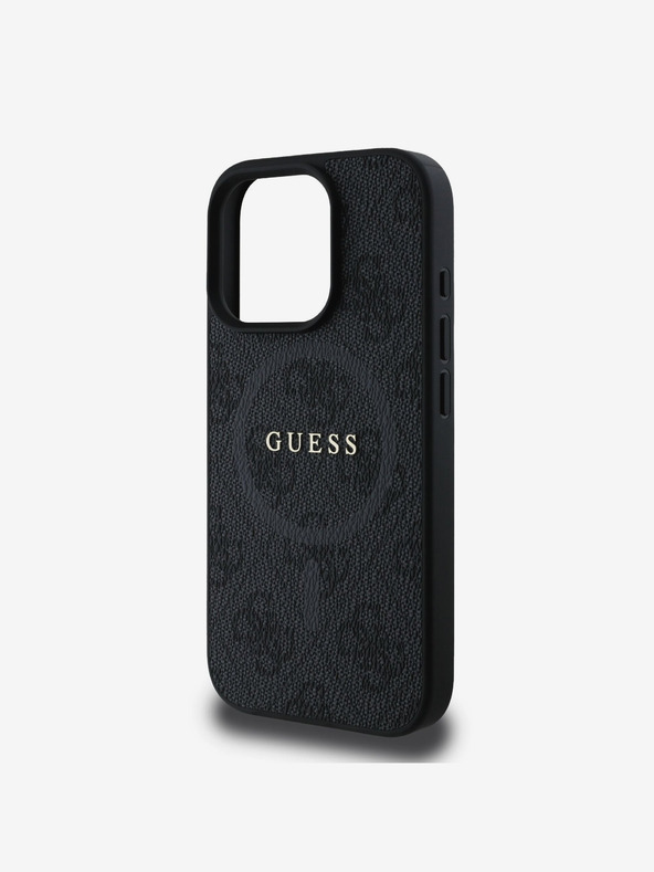 Guess PU Leather 4G Colored Ring MagSafe Zadní Kryt pro iPhone 16 Pro Max Black Obal na telefon