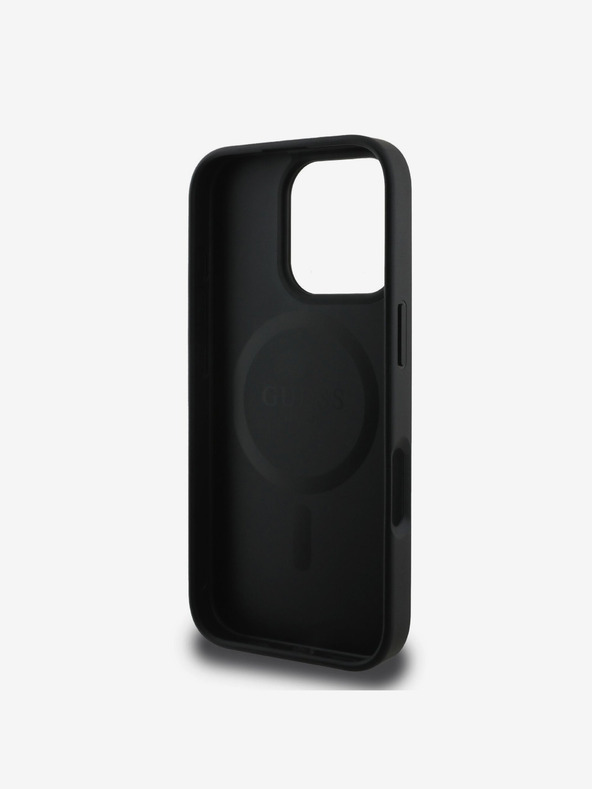Guess PU Leather 4G Colored Ring MagSafe Zadní Kryt pro iPhone 16 Pro Max Black Obal na telefon