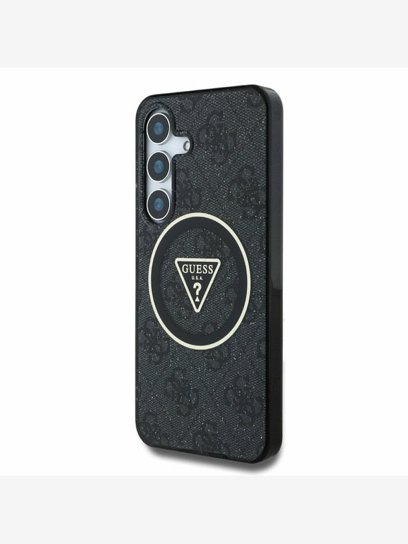Guess Guess IML 4G Glitter and Triangle Logo MagSafe Zadní Kryt pro Samsung Galaxy S25+ Black