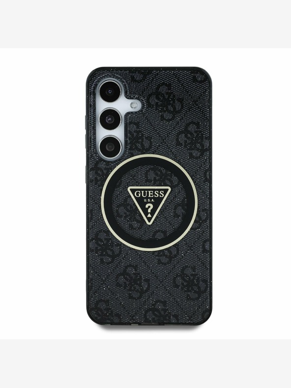 Guess Guess IML 4G Glitter and Triangle Logo MagSafe Zadní Kryt pro Samsung Galaxy S25+ Black