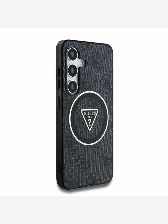 Guess Guess IML 4G Glitter and Triangle Logo MagSafe Zadní Kryt pro Samsung Galaxy S25+ Black