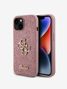 Guess PU Fixed Glitter 4G Metal Logo Zadní Kryt pro iPhone 15 Pink Obal na telefon