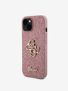 Guess PU Fixed Glitter 4G Metal Logo Zadní Kryt pro iPhone 15 Pink Obal na telefon