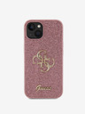 Guess PU Fixed Glitter 4G Metal Logo Zadní Kryt pro iPhone 15 Pink Obal na telefon