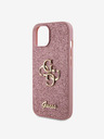 Guess PU Fixed Glitter 4G Metal Logo Zadní Kryt pro iPhone 15 Pink Obal na telefon