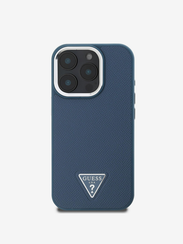 Guess Guess PU Grained Triangle Logo Zadní Kryt pro iPhone 16 Pro Blue
