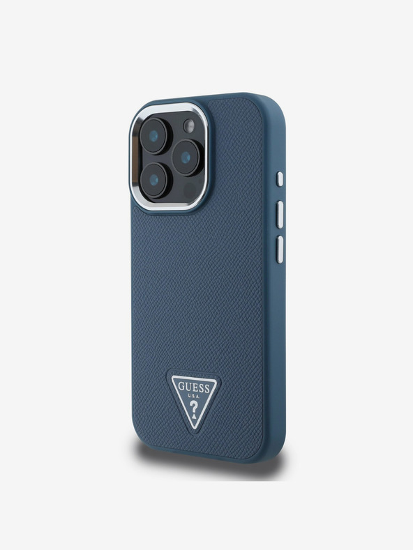 Guess Guess PU Grained Triangle Logo Zadní Kryt pro iPhone 16 Pro Blue