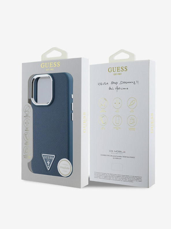 Guess Guess PU Grained Triangle Logo Zadní Kryt pro iPhone 16 Pro Blue