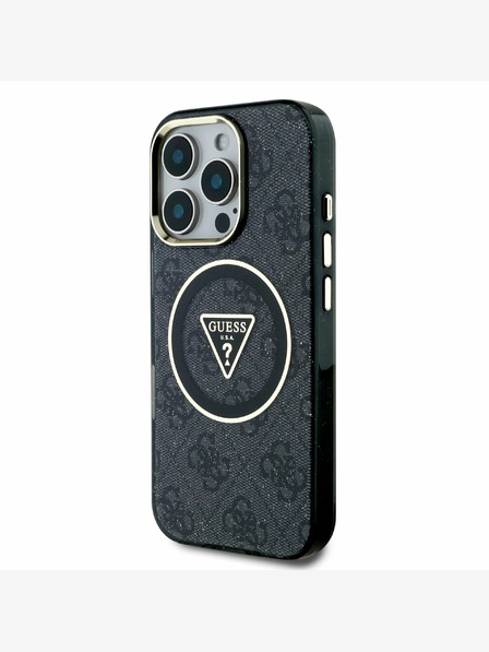 Guess Guess IML 4G Glitter and Triangle Logo MagSafe Zadní Kryt pro iPhone 16 Pro Max Black