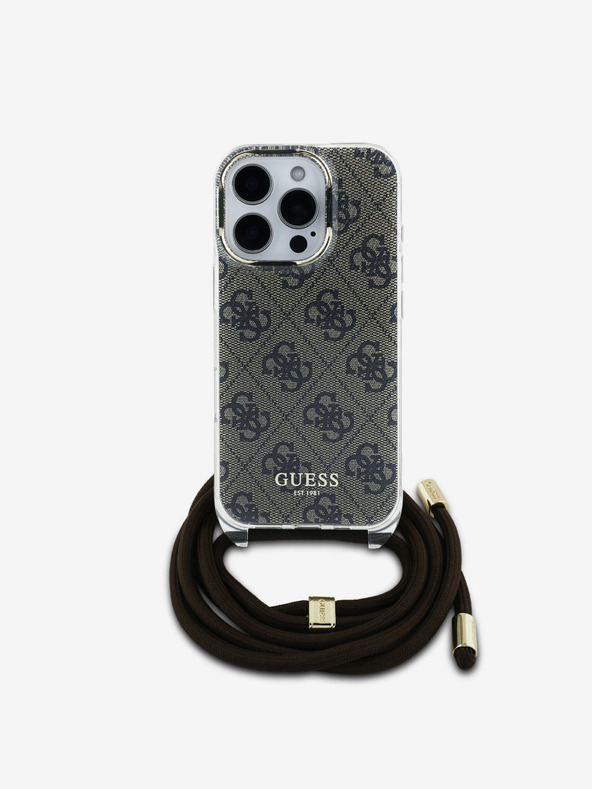 Guess Guess IML 4G Printed Crossbody Popruh Zadní Kryt pro iPhone 16 Pro Brown