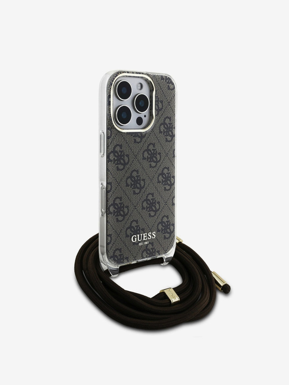 Guess Guess IML 4G Printed Crossbody Popruh Zadní Kryt pro iPhone 16 Pro Brown