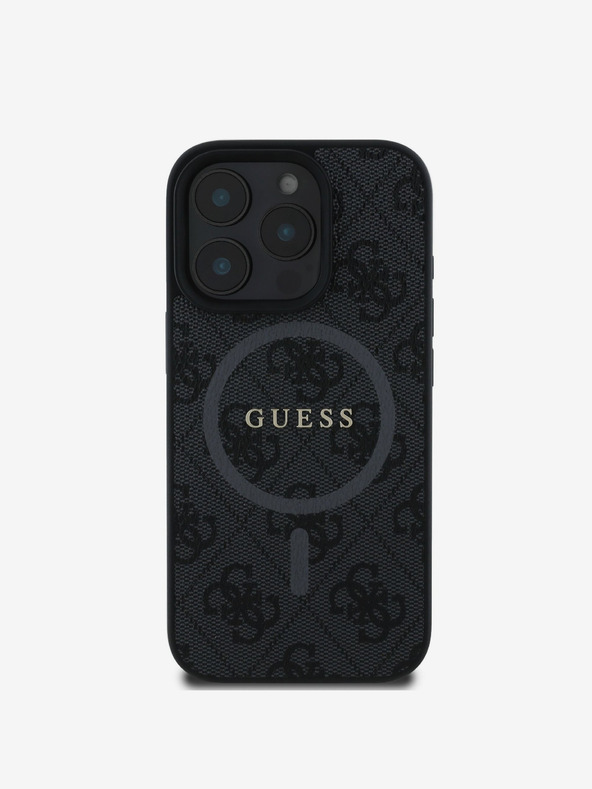 Guess PU Leather 4G Colored Ring MagSafe Zadní Kryt pro iPhone 16 Pro Black Obal na telefon