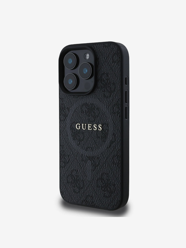 Guess PU Leather 4G Colored Ring MagSafe Zadní Kryt pro iPhone 16 Pro Black Obal na telefon
