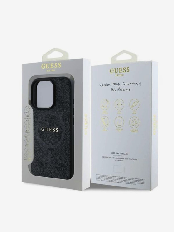Guess PU Leather 4G Colored Ring MagSafe Zadní Kryt pro iPhone 16 Pro Black Obal na telefon