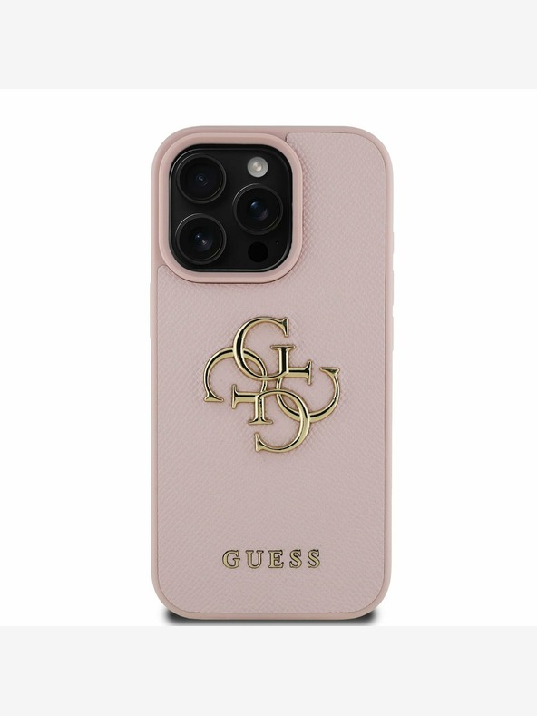 Guess Guess PU Grained 4G Metal Logo Zadní Kryt pro iPhone 15 Pro Pink