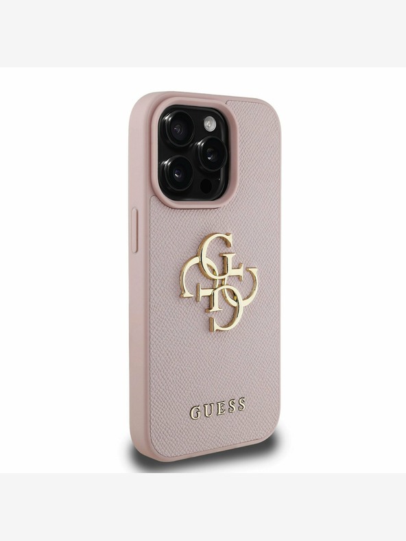 Guess Guess PU Grained 4G Metal Logo Zadní Kryt pro iPhone 15 Pro Pink