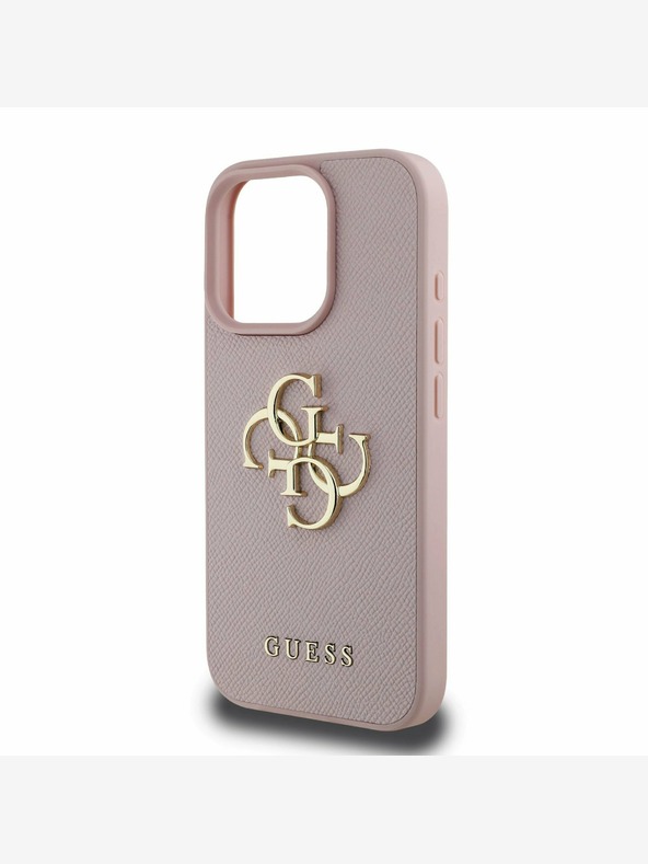 Guess Guess PU Grained 4G Metal Logo Zadní Kryt pro iPhone 15 Pro Pink