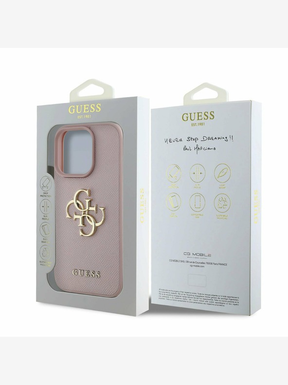 Guess Guess PU Grained 4G Metal Logo Zadní Kryt pro iPhone 15 Pro Pink