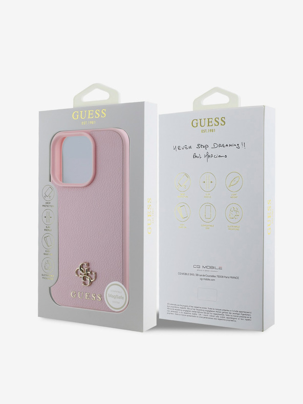 Guess Guess PU Grained 4G Small Metal Logo MagSafe Zadní Kryt pro iPhone 16 Pro Pink