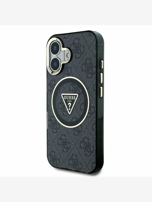 Guess Guess IML 4G Glitter and Triangle Logo MagSafe Zadní Kryt pro iPhone 16 Black