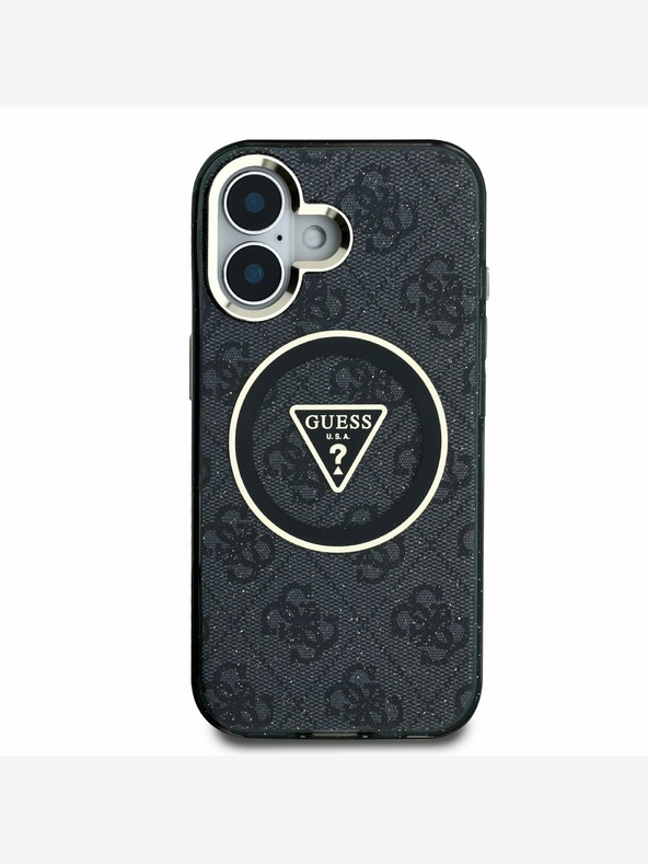 Guess Guess IML 4G Glitter and Triangle Logo MagSafe Zadní Kryt pro iPhone 16 Black