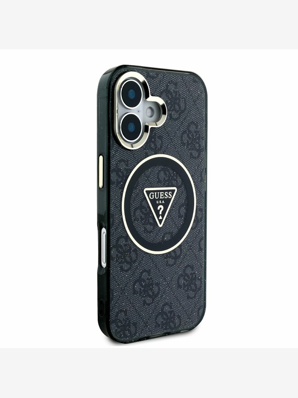 Guess Guess IML 4G Glitter and Triangle Logo MagSafe Zadní Kryt pro iPhone 16 Black
