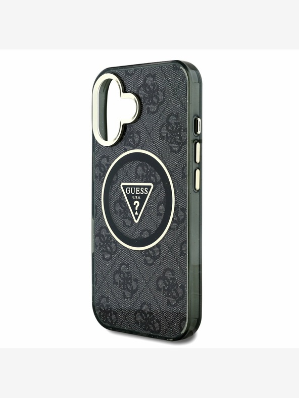 Guess Guess IML 4G Glitter and Triangle Logo MagSafe Zadní Kryt pro iPhone 16 Black