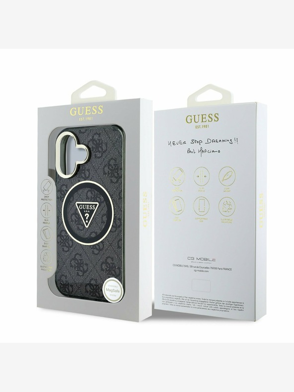 Guess Guess IML 4G Glitter and Triangle Logo MagSafe Zadní Kryt pro iPhone 16 Black