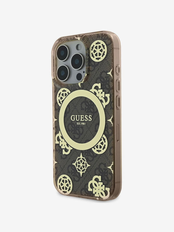 Guess Guess IML 4G Peony MagSafe Zadní Kryt pro iPhone 16 Pro Brown