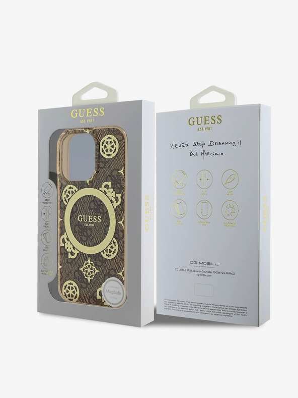 Guess Guess IML 4G Peony MagSafe Zadní Kryt pro iPhone 16 Pro Brown