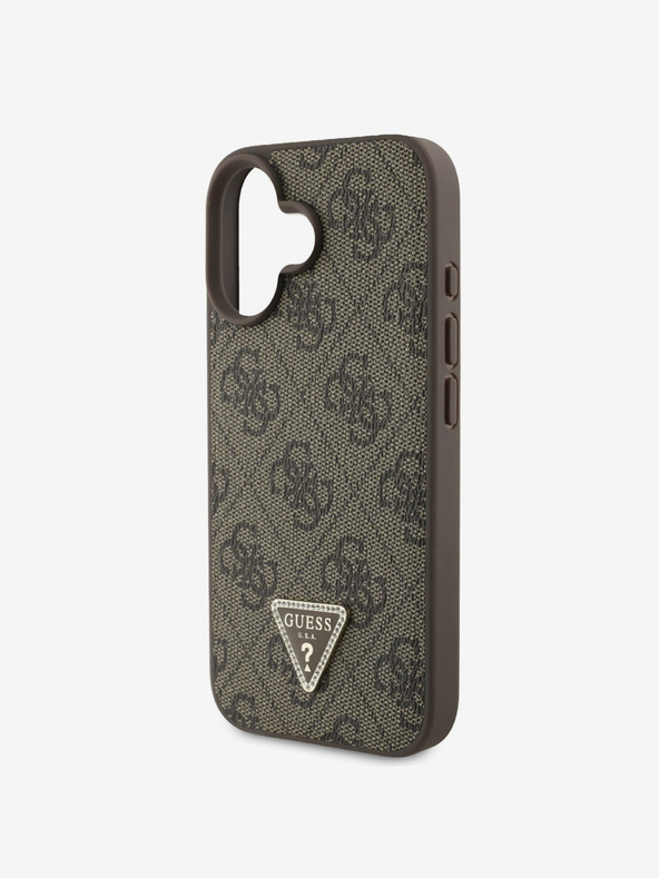 Guess Guess PU 4G Strass Triangle Metal Logo Zadní Kryt pro iPhone 16 Brown