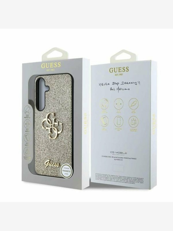Guess Guess PU Fixed Glitter 4G Metal Logo Zadní Kryt pro Samsung Galaxy S25+ Gold