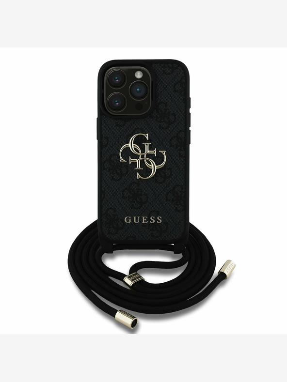 Guess Guess PU 4G Metal Logo Crossbody Popruh Zadní Kryt pro iPhone 15 Pro Black