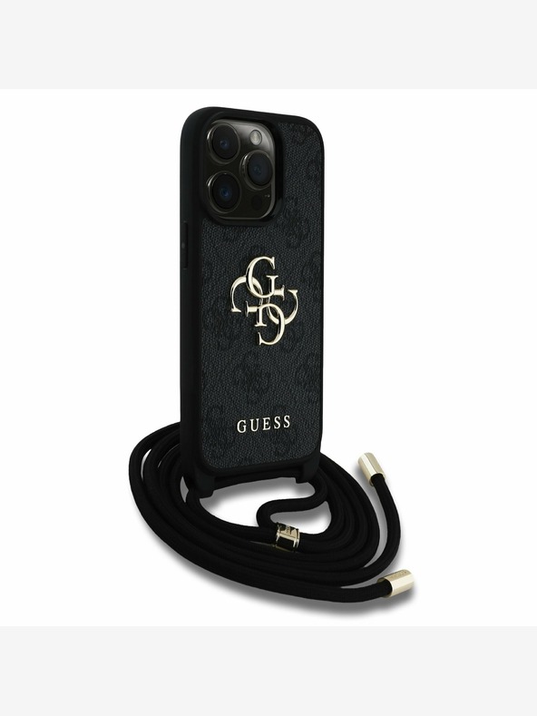 Guess Guess PU 4G Metal Logo Crossbody Popruh Zadní Kryt pro iPhone 15 Pro Black