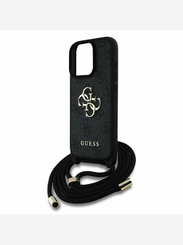 Guess Guess PU 4G Metal Logo Crossbody Popruh Zadní Kryt pro iPhone 15 Pro Black