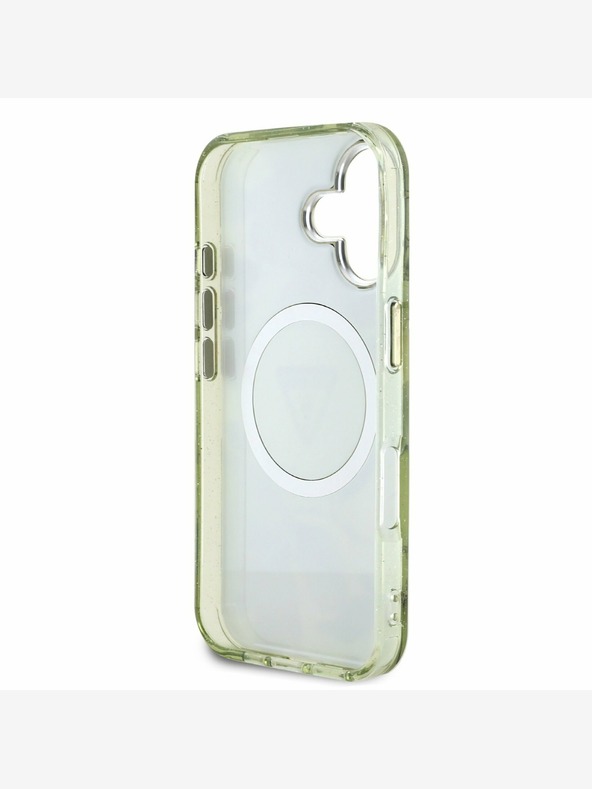 Guess Guess IML Glitter Magnolia and Triangle Logo MagSafe Zadní Kryt pro iPhone 16 Green