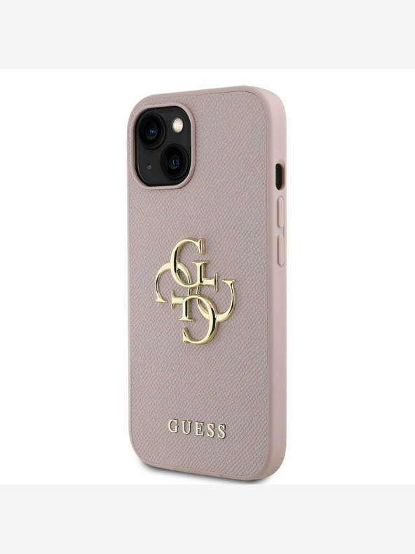 Guess Guess PU Grained 4G Metal Logo Zadní Kryt pro iPhone 15 Pink