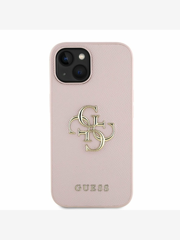 Guess Guess PU Grained 4G Metal Logo Zadní Kryt pro iPhone 15 Pink