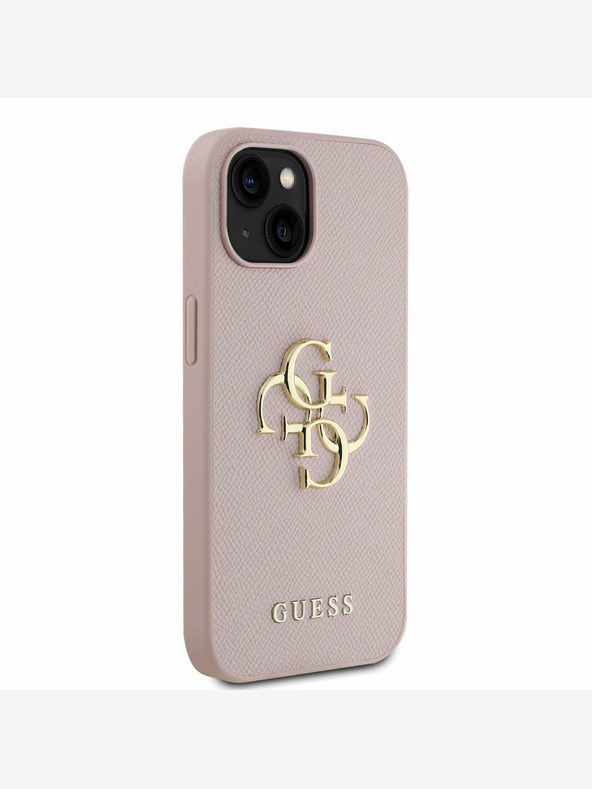 Guess Guess PU Grained 4G Metal Logo Zadní Kryt pro iPhone 15 Pink
