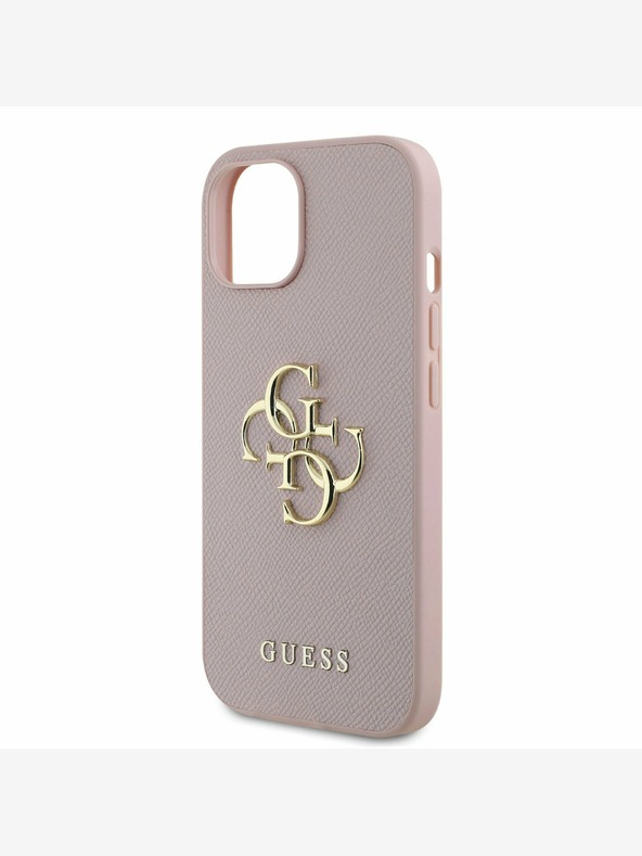 Guess Guess PU Grained 4G Metal Logo Zadní Kryt pro iPhone 15 Pink