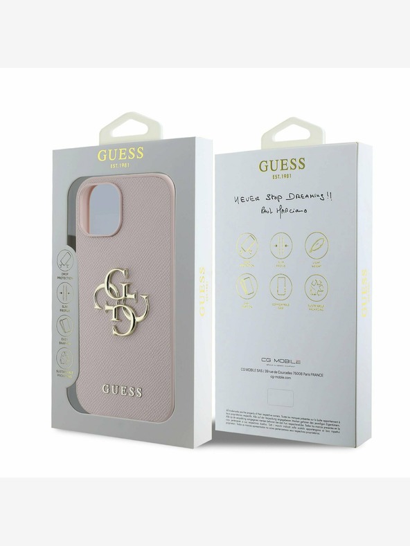 Guess Guess PU Grained 4G Metal Logo Zadní Kryt pro iPhone 15 Pink
