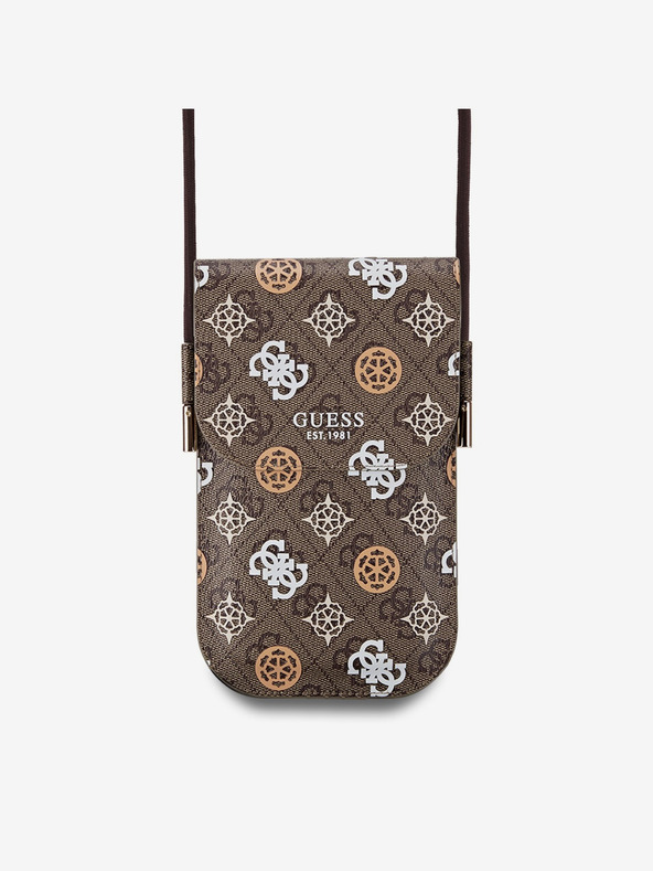 Guess Guess PU 4G Peony Multicolor Taška na Telefon Brown